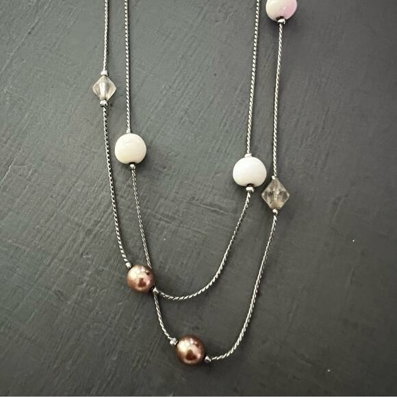 Long Silver Tone Beaded Necklace - Picture 5 of 6